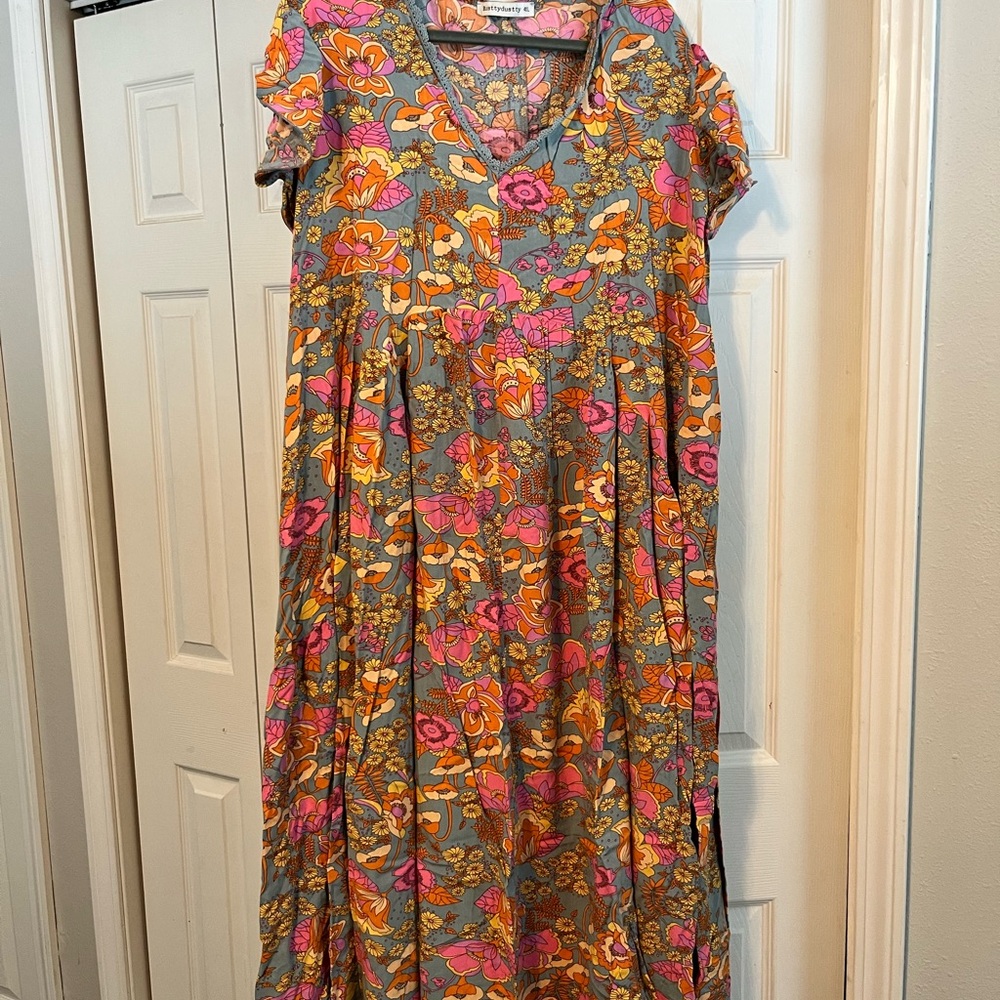 Pink and Orange Floral Maxi Dress